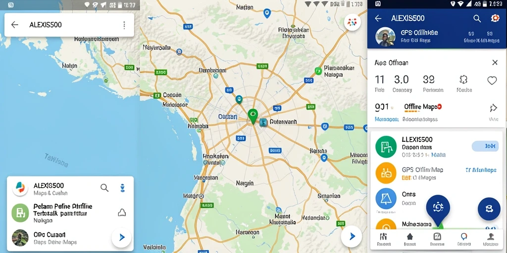 Antarmuka ALEXIS500 dengan fitur GPS Offline Maps yang user-friendly.