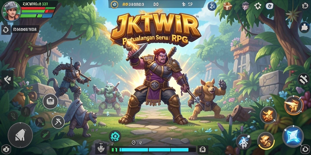 Screenshot JKTWIN menampilkan pertempuran epik dalam dunia fantasi.