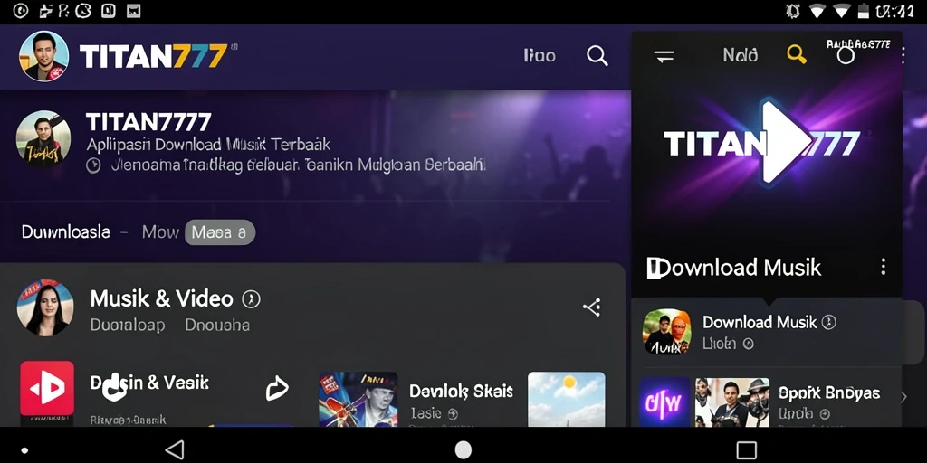 Antarmuka aplikasi TITAN777 yang memudahkan pengguna mengunduh musik.